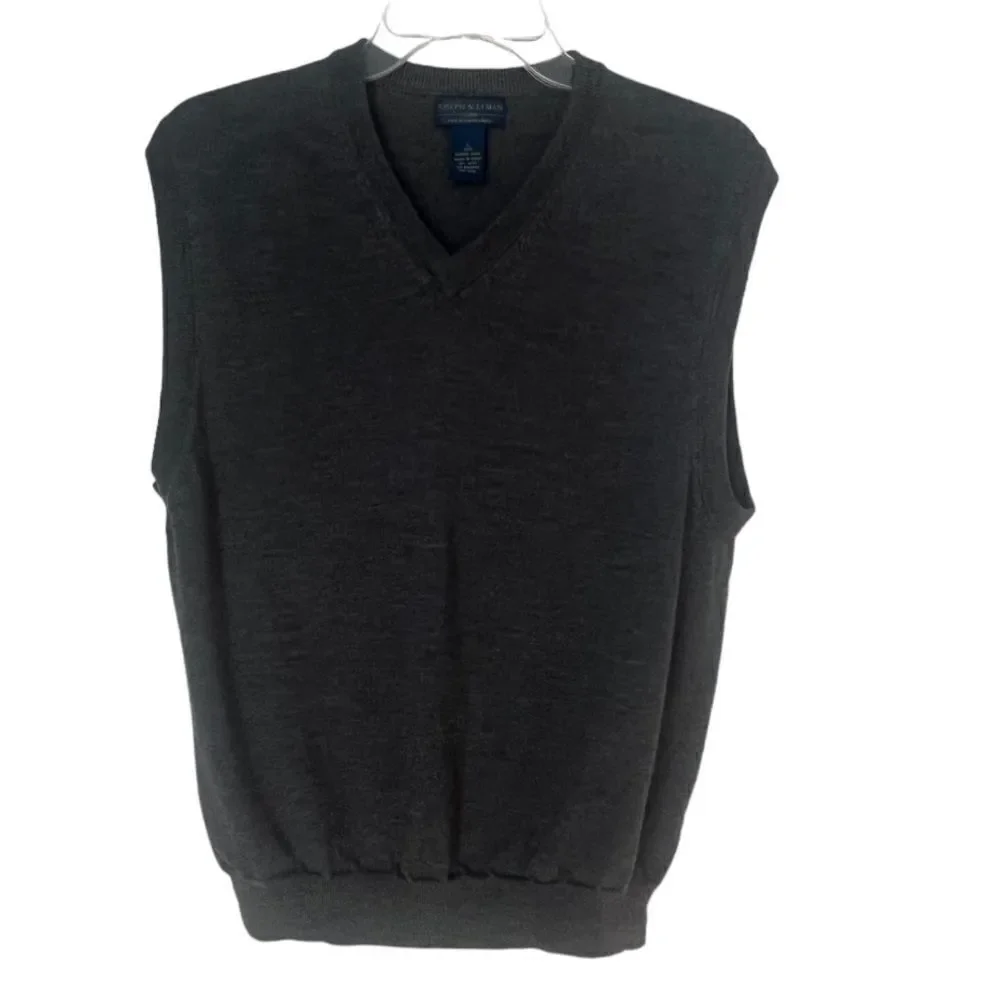 Joseph & Lyman Men's 100% Italian Merino Wool Gray V-Neck Sweater Vest sz L